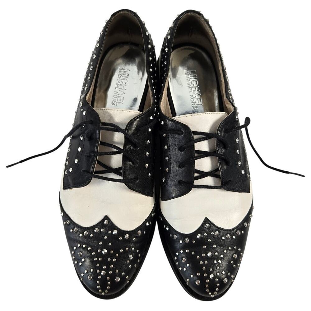 Michael Kors Sofie Studded Leather Oxford Calfskin Lace Up Platform Size 8.5